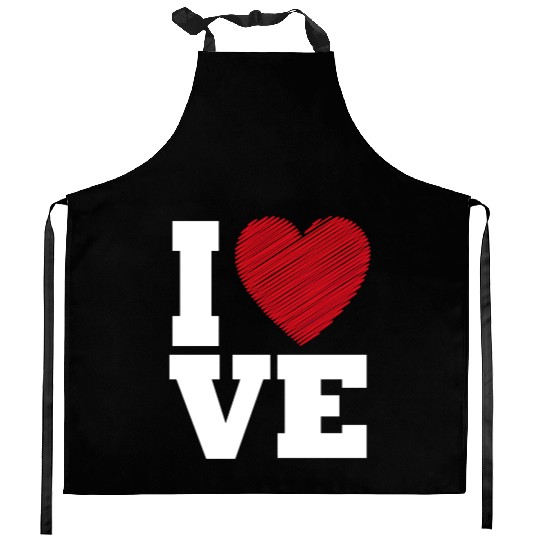 Love Heart Typography for Valentines Day Kitchen Aprons