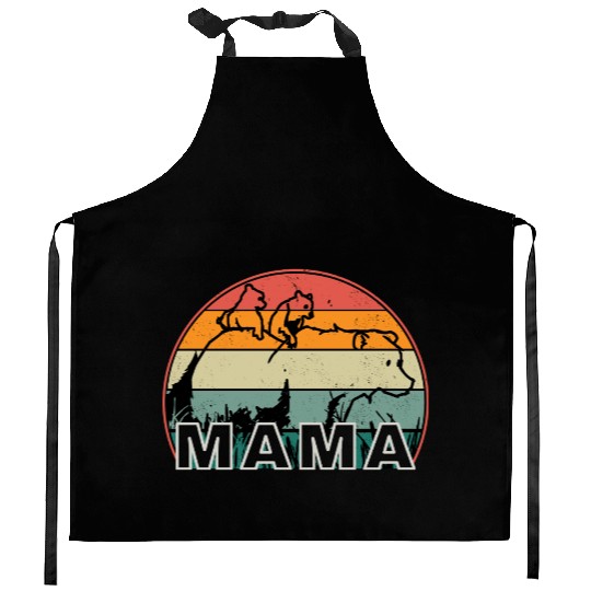 Mama Bear grizzly Retro With Cubs distressed print Kitchen Aprons