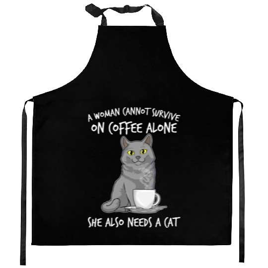 Woman Cat Lover Coffee Lover Caffeine Meow Kitchen Aprons
