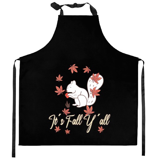 Love squirrel Thanksgiving Happy Fall Y'all Kitchen Aprons