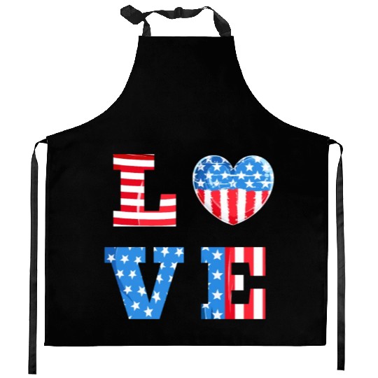LOVE America Independence Day USA Patriots Kitchen Aprons