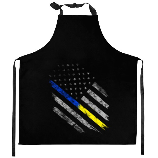 Gold Blue Line 911 Police Dispatcher First Kitchen Aprons