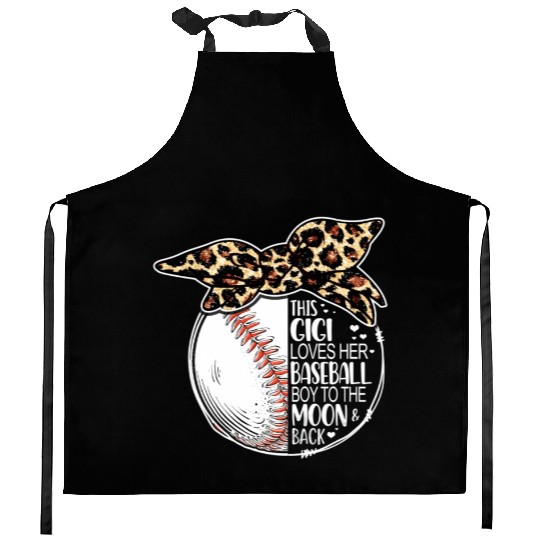 Baseball Gigi Vintage Leopard Messy Bun Kitchen Aprons
