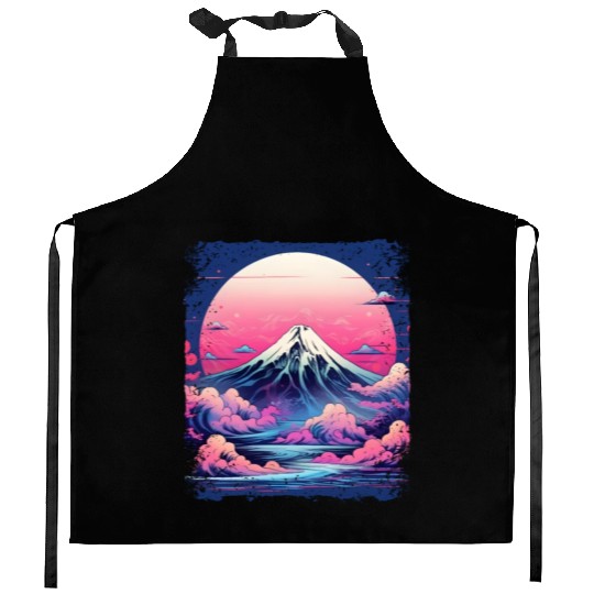 Vaporwave Volcano Aesthetic Japan Sight Mount Fuji Kitchen Aprons