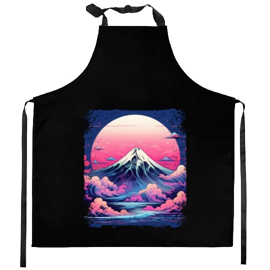Vaporwave Volcano Aesthetic Japan Sight Mount Fuji Kitchen Aprons