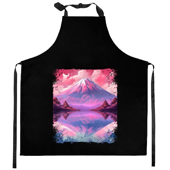 Aesthetic Vaporwave Volcano Japan Sight Mount Fuji Kitchen Aprons