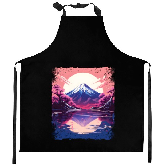 Vaporwave Aesthetic Japan Sight Mount Fuji Volcano Kitchen Aprons