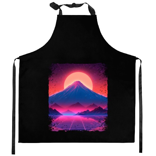 Aesthetic Vaporwave Japan Sight Mount Fuji Volcano Kitchen Aprons