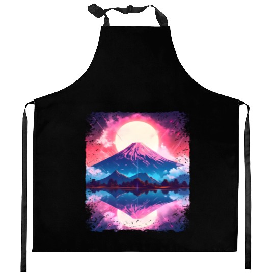 Mount Fuji Vaporwave Aesthetic Japan Sight Volcano Kitchen Aprons