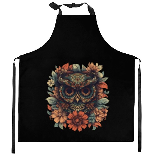 Owl Vintage Dia De Los Muertos Floral Sugar Kitchen Aprons