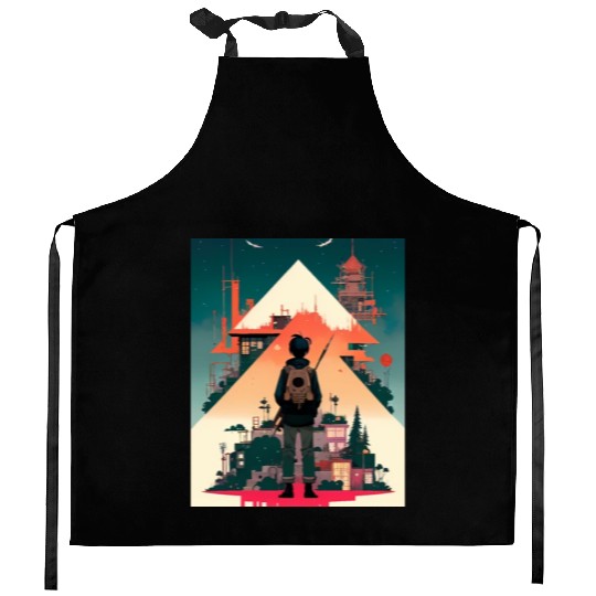 Starry Night Sky and Urban Vistas Kitchen Aprons