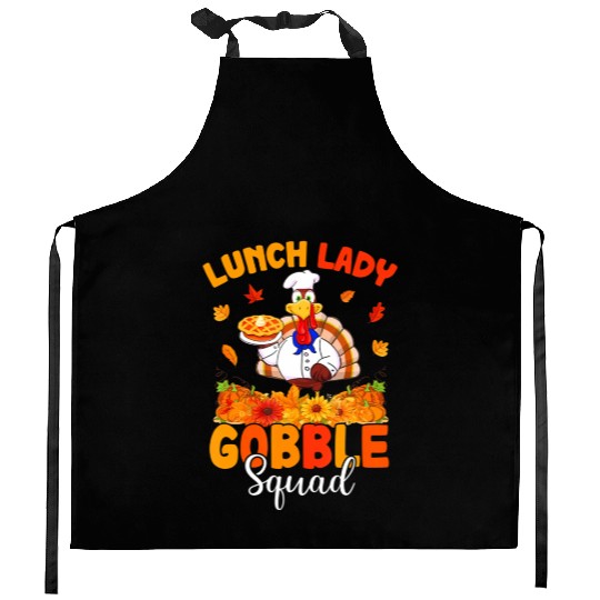 Funny Lunch Lady Autumn Turkey Gobble Happy Kitchen Aprons