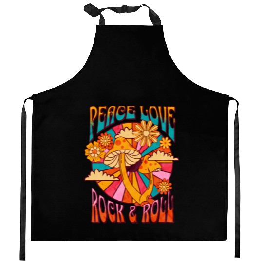Peace Love Rock And Roll Distressed Rock Concert Kitchen Aprons