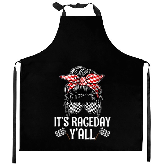 It'S Race Day Y'All Checkered Flag Racing Messy Kitchen Aprons