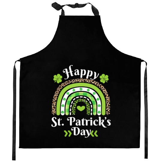 Happy St Patric Day Leopard Print Rainbow Kitchen Aprons