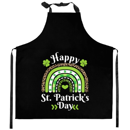 Happy St Patric Day Leopard Print Rainbow Kitchen Aprons