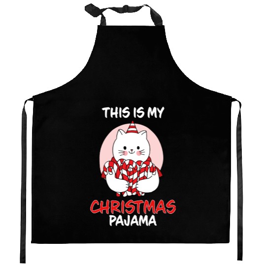 This Is My Christmas Pajama Cat In Candy Canes Kitchen Aprons