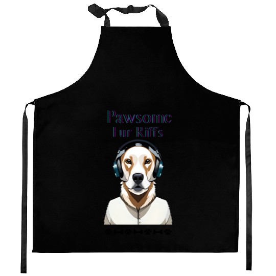Pawsome Fur Riffs - Canine with Cool Headphones Kitchen Aprons