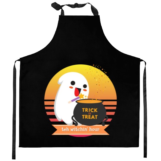Halloween Cute Ghost Witching Hour Trick Or Treat Kitchen Aprons