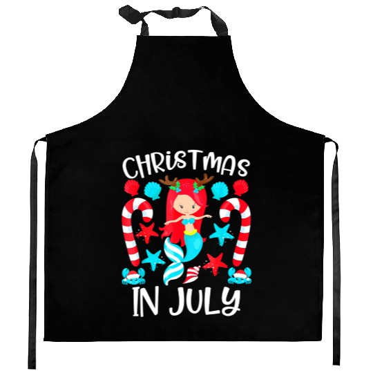 Christmas In July Cute Mermaid Summer Kitchen Aprons