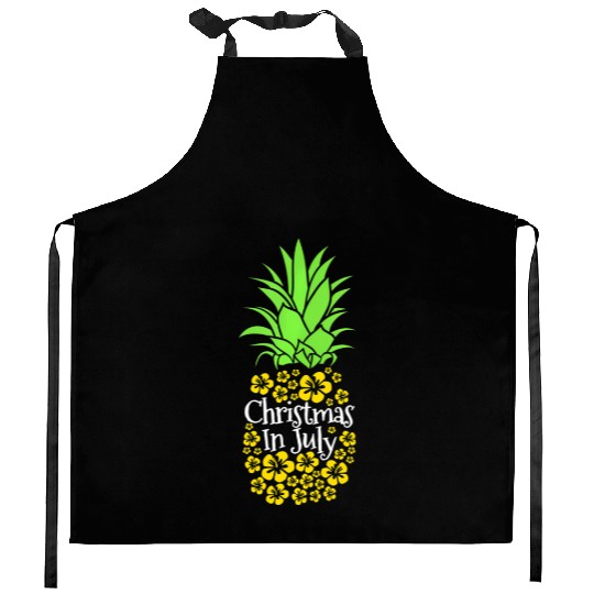 Christmas In July Funny Summer Vacation Pineapple Kitchen Aprons