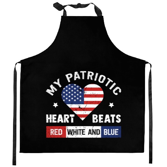 My Patriotic heart red white blue 4th of July Kitchen Aprons