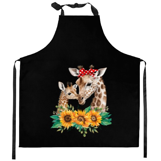 Giraffe Mom Baby Animals Sunflower African Kitchen Aprons
