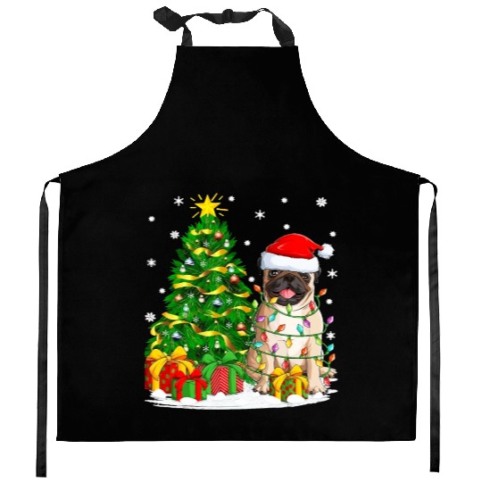Pug Dog Funny Xmas Tree Family Matching Santa Kitchen Aprons