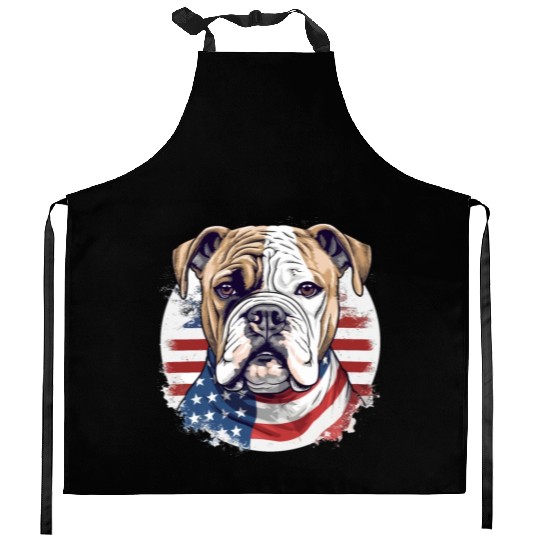 Bulldog of Liberty, Patriotic Bulldog with US Flag Kitchen Aprons