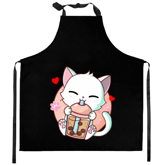Cat Boba Tea Bubble Tea Kawaii Anime Japanese Kitchen Aprons