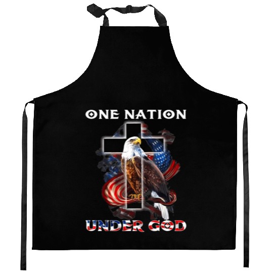 One Nation Under God Jesus Usa Cross Bald Eagle Kitchen Aprons