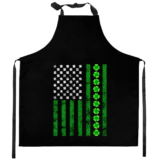 Patriotic Usa Flag Shamrock Irish Retro Saint Patr Kitchen Aprons
