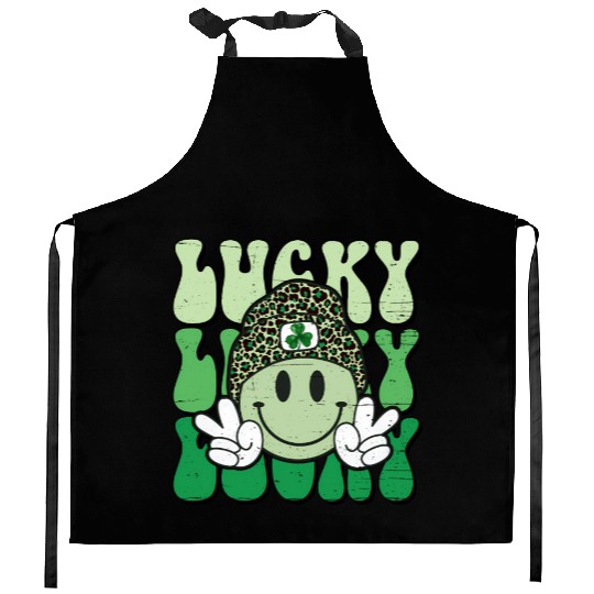 St Patric Day Lucky Shamrock Smile Face Kitchen Aprons