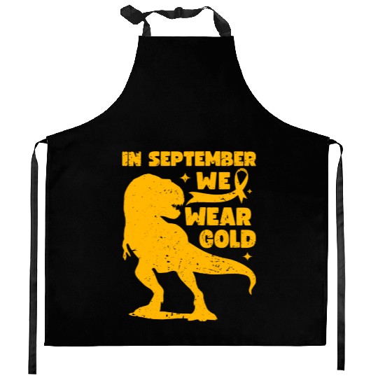 In September We Wear Gold T Rex Dinosaur Childhood Kitchen Aprons