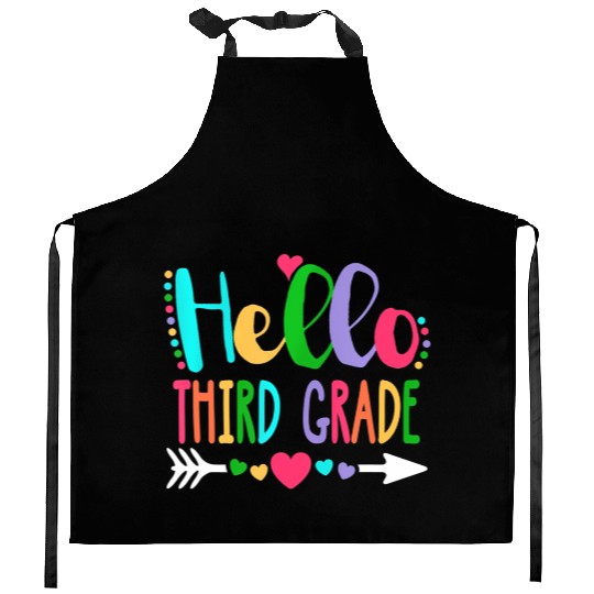 Hello Third Grade Heart Teacher Student Back To Kitchen Aprons