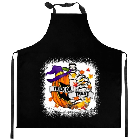 Retro Fall Leaves Trick Or Treat Halloween Pumpkin Kitchen Aprons