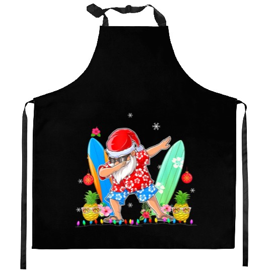 Dabbing Santa Christmas In July Hawaiian Xmas Kitchen Aprons