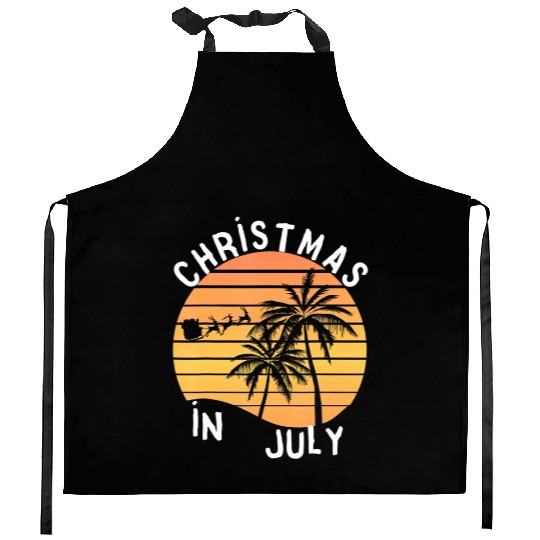 Christmas In July Santa Sledge Sunset Palm Summer Kitchen Aprons