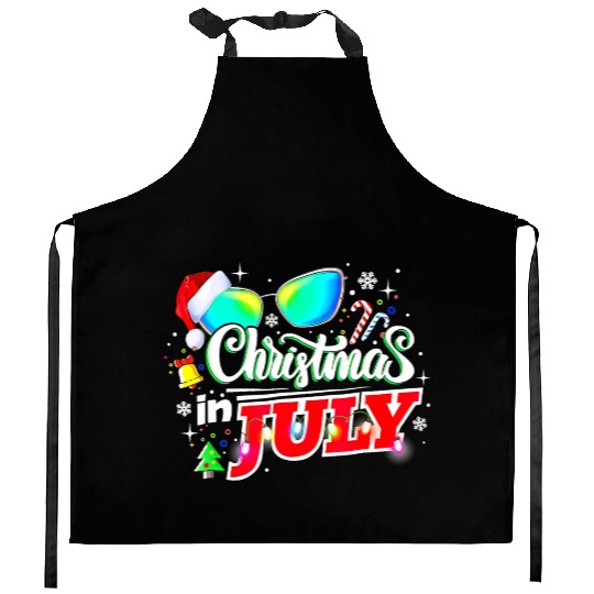 Christmas In July Santa Hat Sunglasses Summer Kitchen Aprons