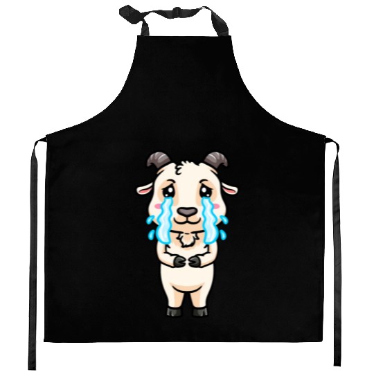 Goat Sad Crying Emoticon Kitchen Aprons