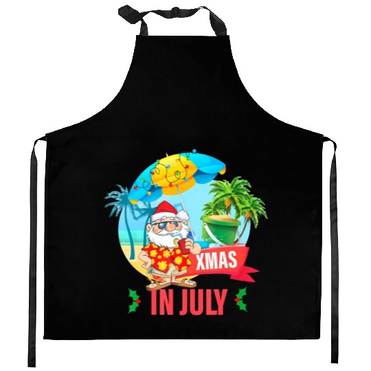 Christmas in July santa hat Xmas funny Summer Kitchen Aprons
