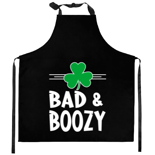 Bad And Boozy St Patricks Day Drinking Shamrock Ir Kitchen Aprons