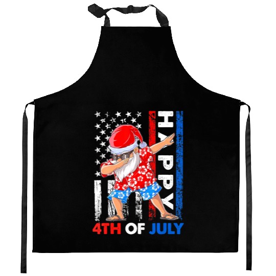 Summer Santa Dabbing Happy Christmas In July 4th Kitchen Aprons