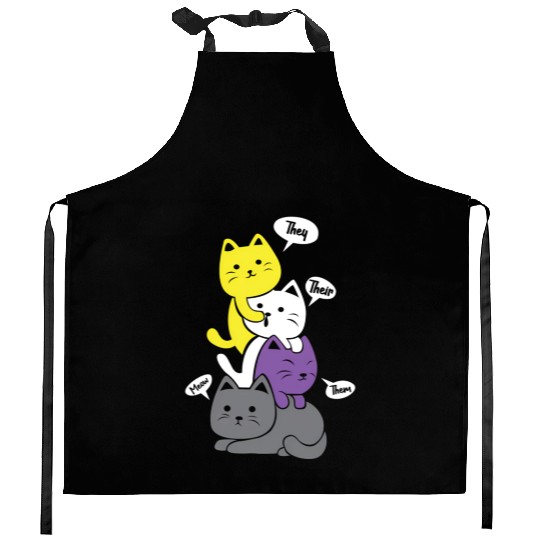 Nonbinary They Their Them Meow Non-Binary Flag Kitchen Aprons