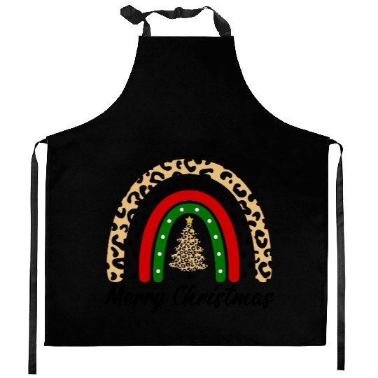 Merry Christmas Leopard Rainbow Teacher Women Kitchen Aprons