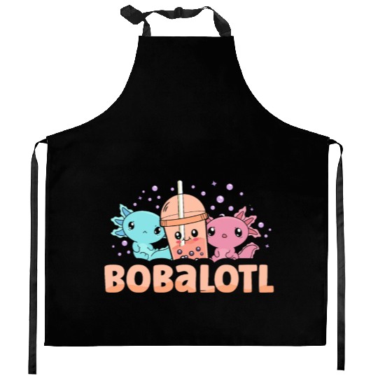 Bobalotl Bubble Tea Lover Boba Tea Drinker Axolotl Kitchen Aprons