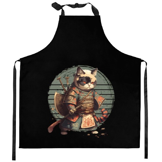 Samurai Cat Warrior Japanese Ninja Cat Kawaii Kitchen Aprons