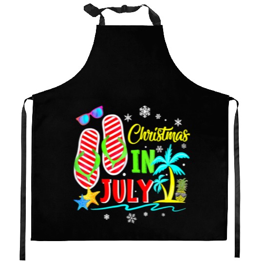 Christmas In July Flip Flops Funny Beach Summer Kitchen Aprons