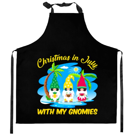 Christmas In July With My Gnomies Beach Summer Kitchen Aprons