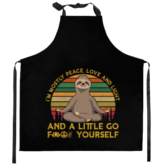 im mostly peace love and light yourself Sloth Yoga Kitchen Aprons